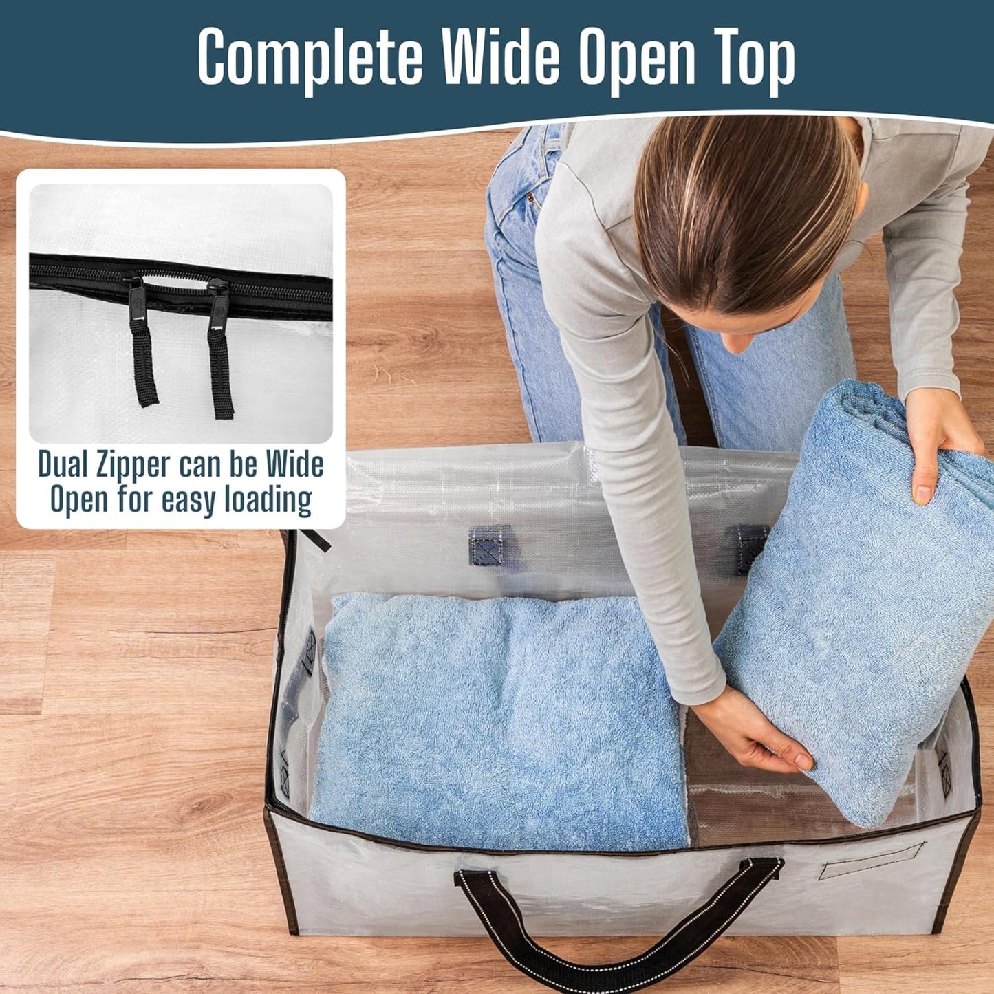 VENO Heavy Duty Moving Bags - Clear Storage Solution for Clothes & Comforters | 4 Pack