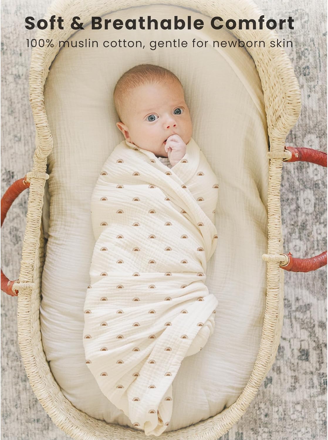Konssy Muslin Swaddle Blankets - Soft & Breathable Newborn Receiving Blankets | 3 Pack, Large 47 x 47 Inches