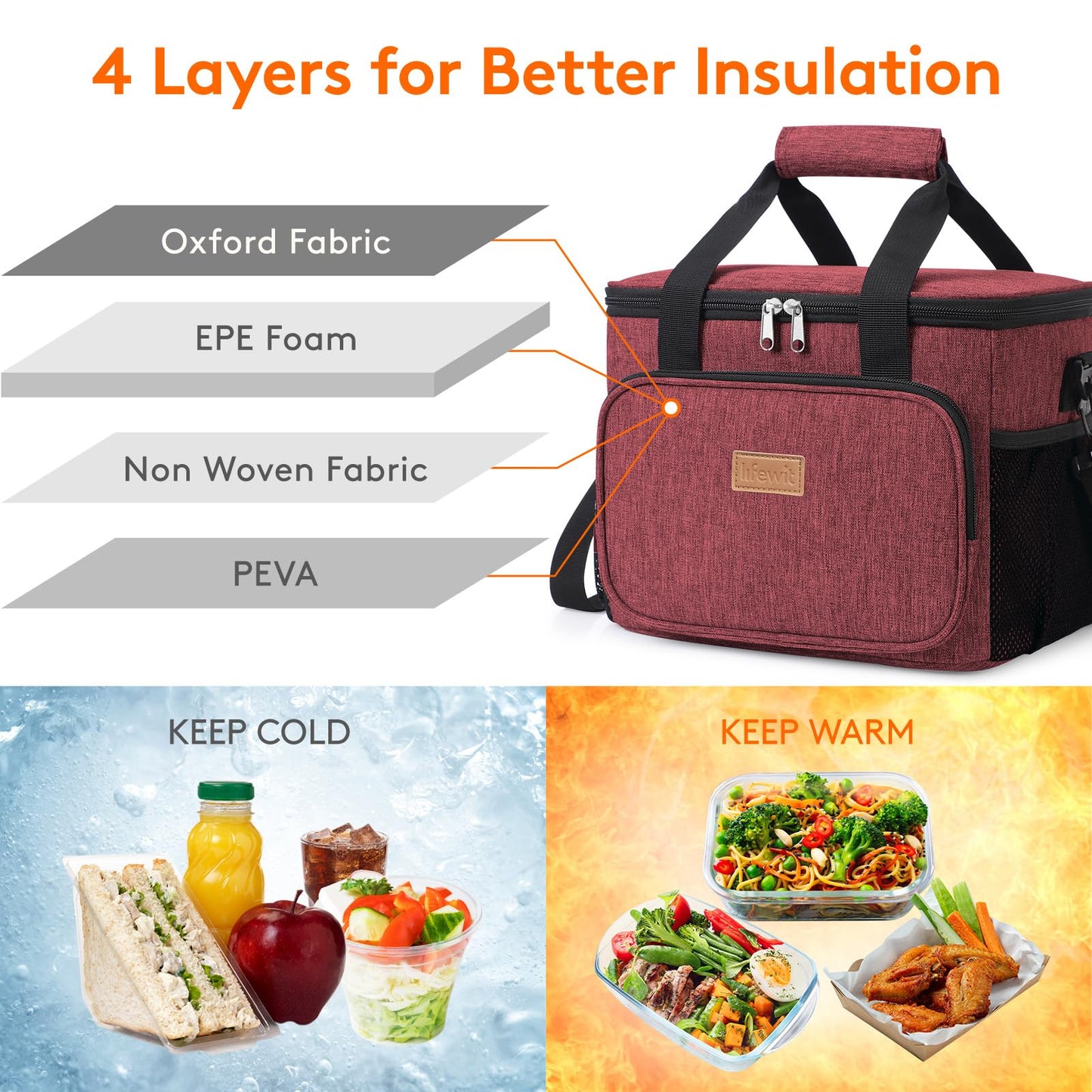 Lifewit Large Lunch Bag, Insulated Lunch Box, Soft Cooler Cooling Tote for Adult Men Women, Burgundy 24-Can (15L)