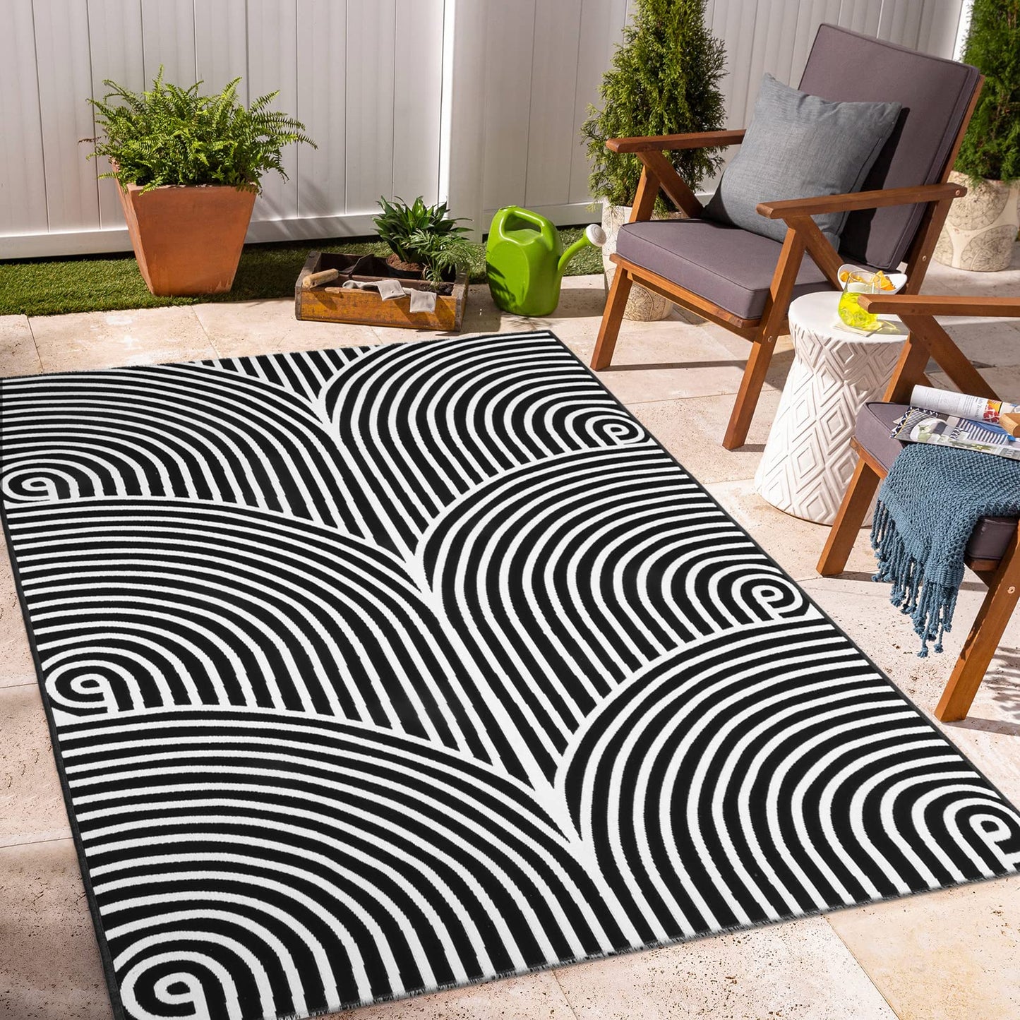 Tiffasea Outdoor Rug 4x6 ft Washable Small Outdoor Rug Porch Rugs Black and White Area Rug Cotton Woven Patio Rugs Reversible Indoor Outdoor Rug for Entryway Bedroom Living Room
