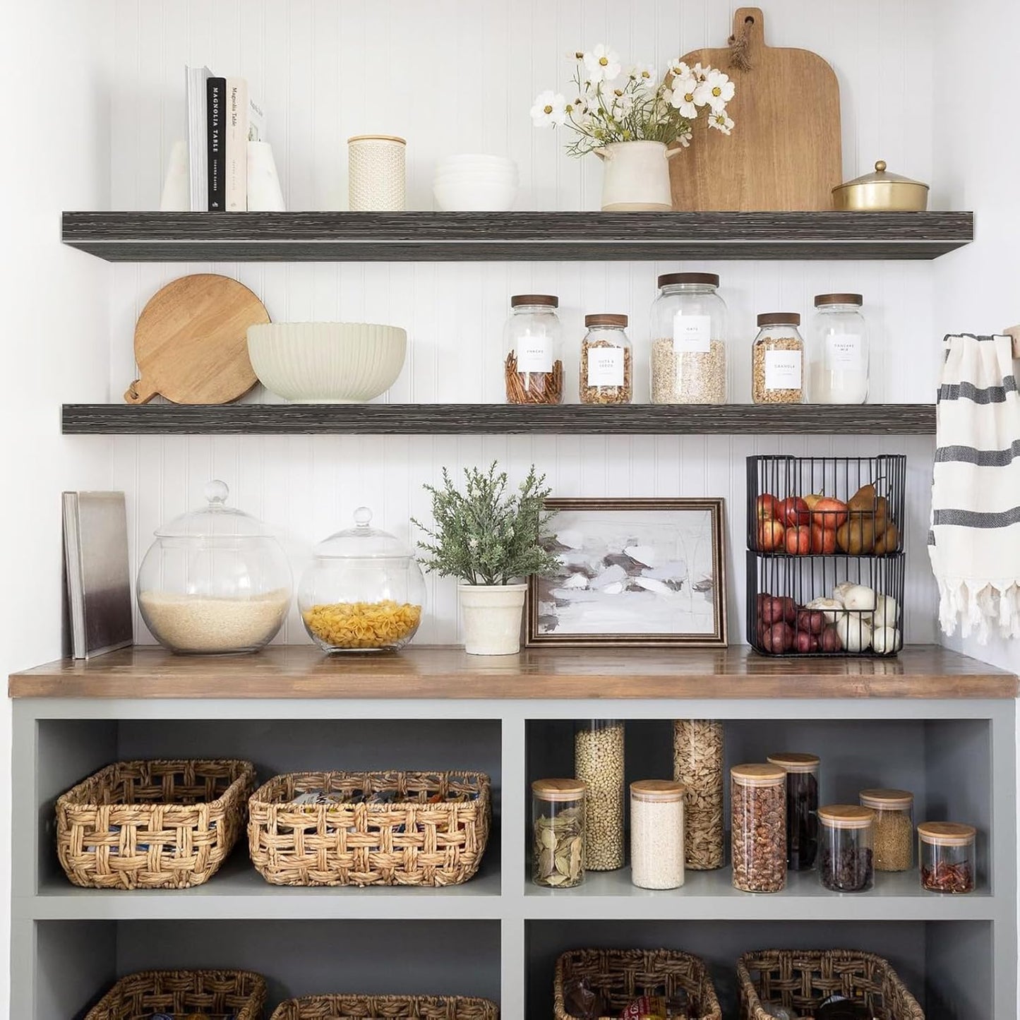 QEEIG Floating Shelves - Extra Long Wall Mounted Shelf for Home Decor | Set of 2, 47.2" x 9.3", Grey