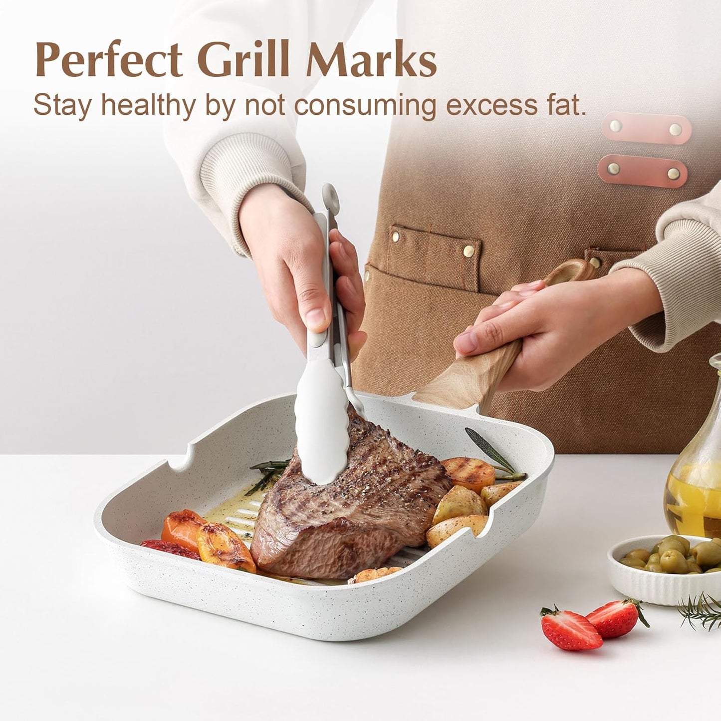 SENSARTE Nonstick Ceramic Grill Pan - Versatile 9.5-Inch Square Skillet for All Stoves | Durable & Non-Toxic