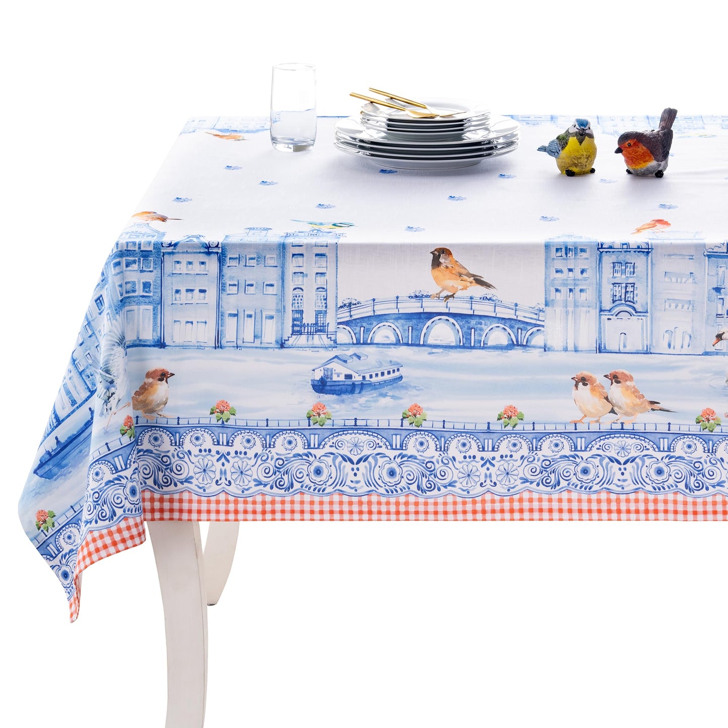Maison d' Hermine Table Cloth Rectangle Table 100% Cotton 60 x 90 Inches Tablecloth Reusable Decorative for Dining Kitchen Room Farmhouse Home Gifts for Mothers Day Spring Summer - Amsterdam Canals