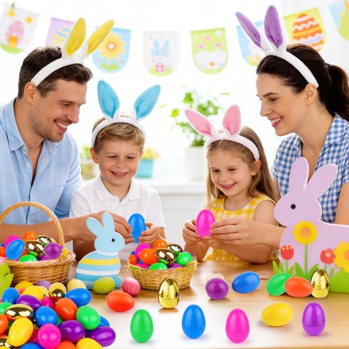 50 Pack 3.1" Fillable Easter Eggs with 6 Surprise Gold Eggs, Colorful Plastic Eggs for Easter Egg Hunts, Basket Stuffers Fillers, Party Favors, Classroom Rewards Prizes for Kids Toddlers Boys Girls