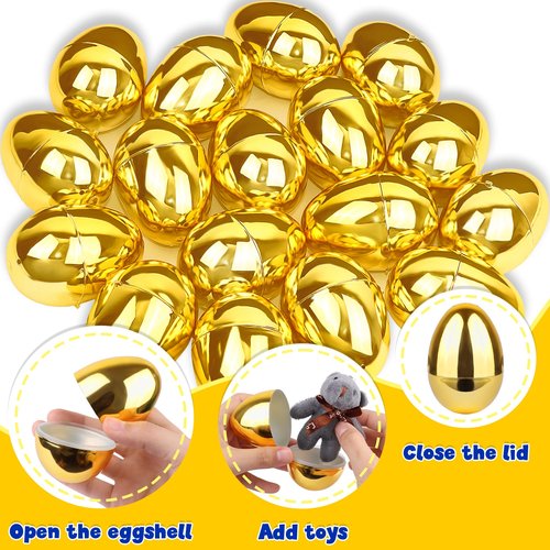 Envotek 36 Pack Gold Easter Eggs, 2.4 Inch Metallic Plastic Empty Golden Eggs Fillable for Easter Eggs Hunt, Easter Basket Stuffers Fillers, Classroom Prize Supplies, Filling Treats and Party Favors