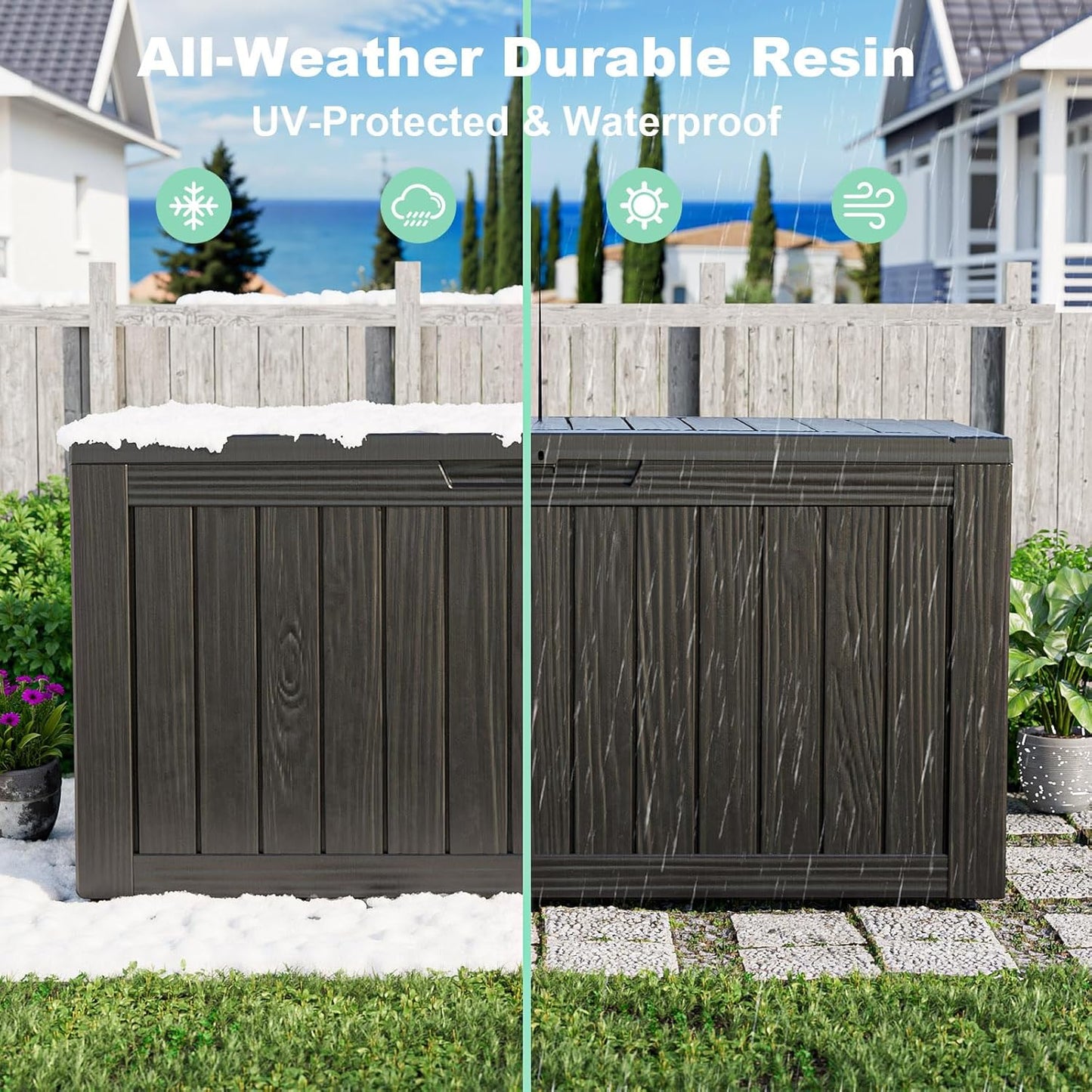 Skiennix 85 Gallon Outdoor Deck Box - Lockable Waterproof Storage for Garden Tools & Cushions | Black