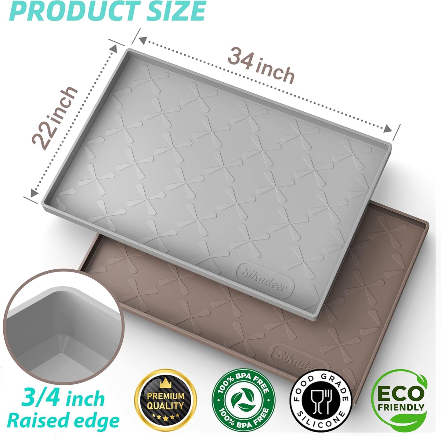 SIKADEER Waterproof Under Sink Mat - 34" x 22" Silicone Kitchen Drawer & Cabinet Liner