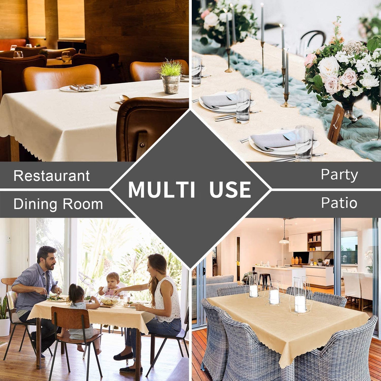 Smiry Rectangle Table Cloth, Waterproof Heavy Duty Vinyl Tablecloths, Wipeable Washable Table Cover for Kitchen and Dining Room (Beige, 60" X 144")