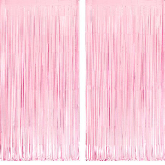 Pastel Pink Party Backdrop Decoration - GREATRIL Baby Pink Foil Fringe Streamers for Baby/Boo Day/Valentines/Cowgirl/Sweet/Cloud/Unicorn/Princess/Bow Themed - 3.2ft X 8.2ft - 2 Packs