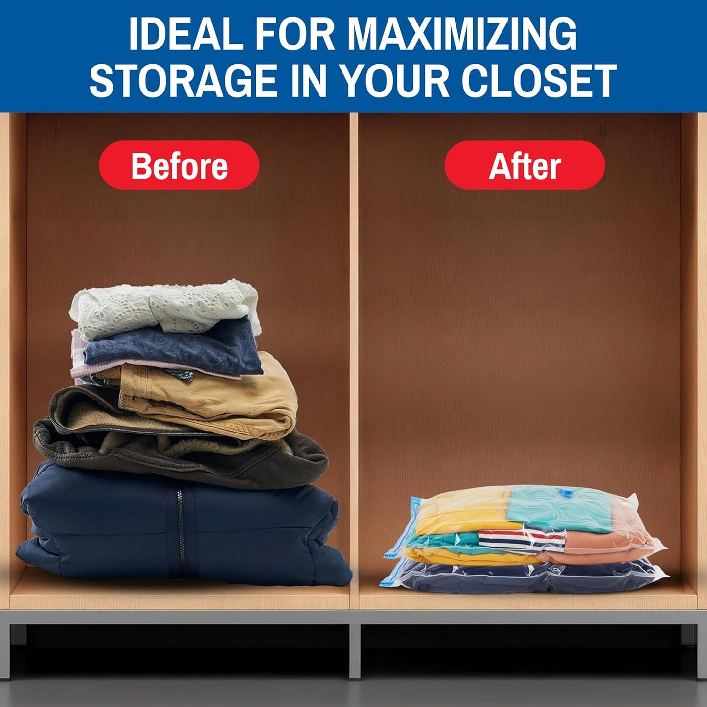 Skiennix Vacuum Storage Bags - 10 Pack Compression Bags with Hand Pump for Bedding & Travel
