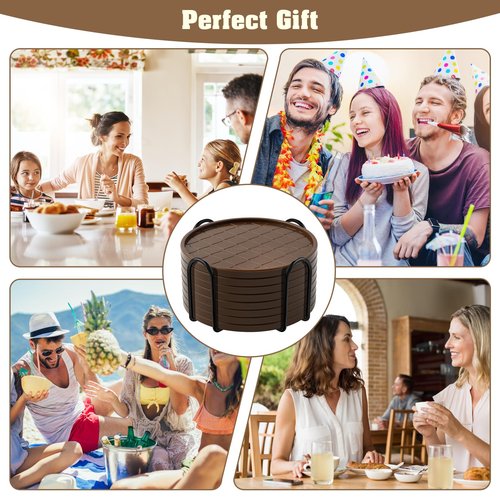 Coasters Set of 6,Hot or Cold Drink Coasters with Holder,Modern Style Coffee Table Coaster,Suitable for Kinds Cups Beer,Drink,Anti-Overflow Tabletop Protection(Coffee, 6pcs)