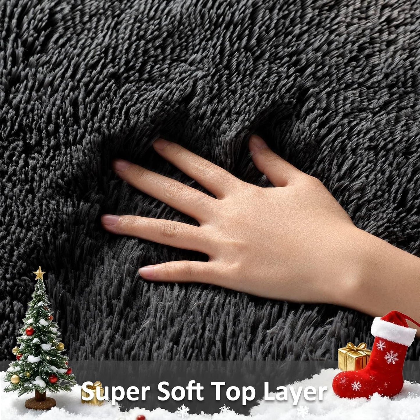 Ophanie 3x5 Black Area Rug - Soft Shaggy Non-Slip Carpet for Dorm & Bedroom Decor