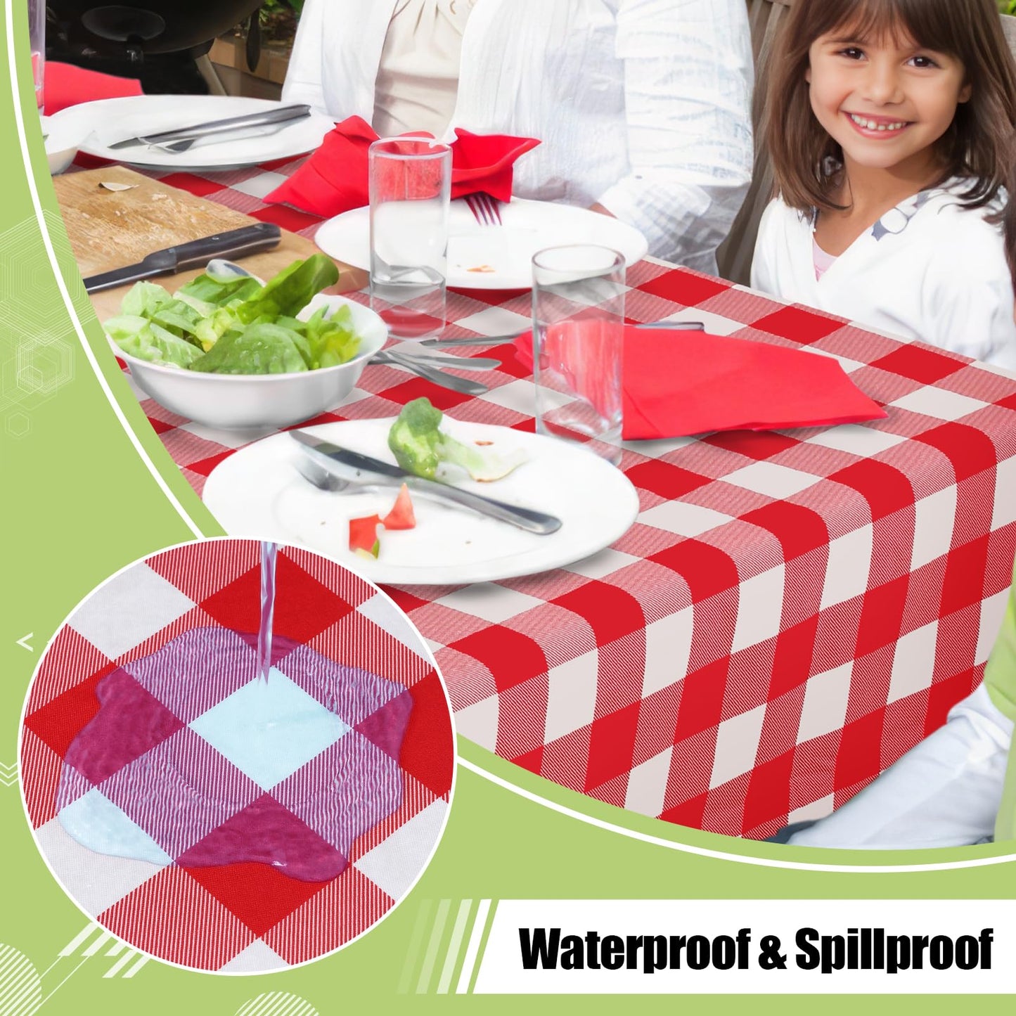Smiry Rectangle Table Cloth, Waterproof Vinyl Tablecloths with Flannel Backing, Wipeable Buffalo Plaid Table Cover for Picnic, Indoor and Outdoor (Red & White, 60"x84")