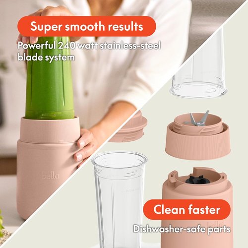 Bella Portable Rocket Blender - 6 Pcs Juicer & Smoothie Maker | BPA-Free, 240W Motor, Stainless Steel Blade, Blossom Color