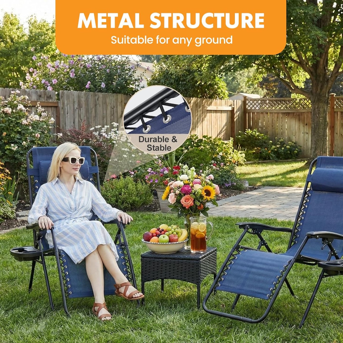 NEWBULIG Zero Gravity Chairs Set of 2 | Portable Adjustable Lounge Chairs with Cup Holders - Blue