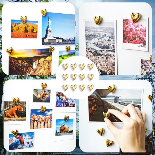 Janvelle 12PCS Refrigerator Magnets Gold Magnets for Fridge 0.83in Small Love Heart Cute Decorative Magnet Set for Home Kitchen Office Whiteboard Decor