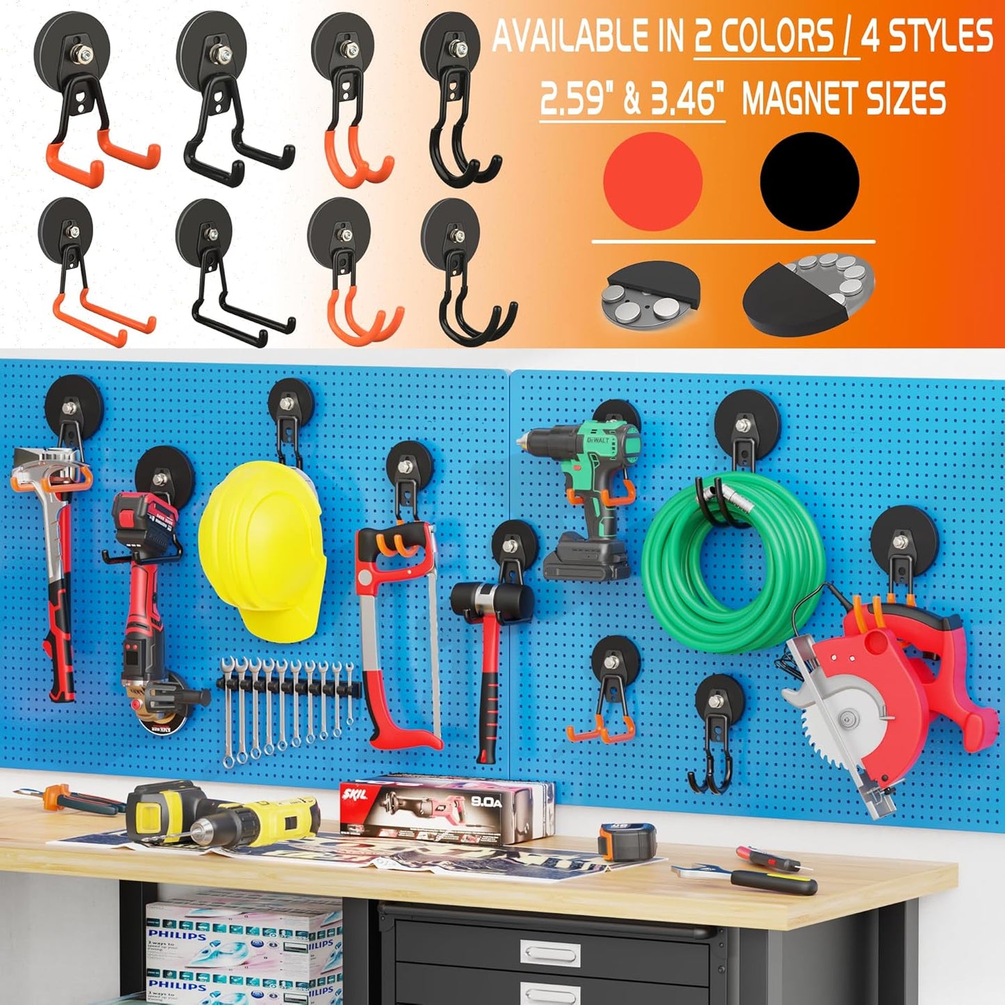 ULIBERMAGNET Extra Large Magnetic Hooks - Heavy Duty 2 Pack for Garage, RV & Tool Shed (Black, 3.46 Inch)