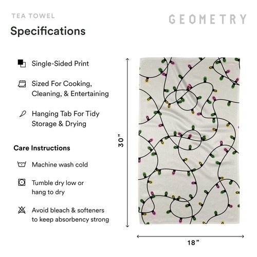 GEOMETRY Christmas Kitchen Towels - Quick Dry Microfiber Cloth Dish Towels for Kitchen Drying - Premium Quick Dry Towel, 2-Pack Set (Festive Lights + Ginger Joy (Merry Magic)