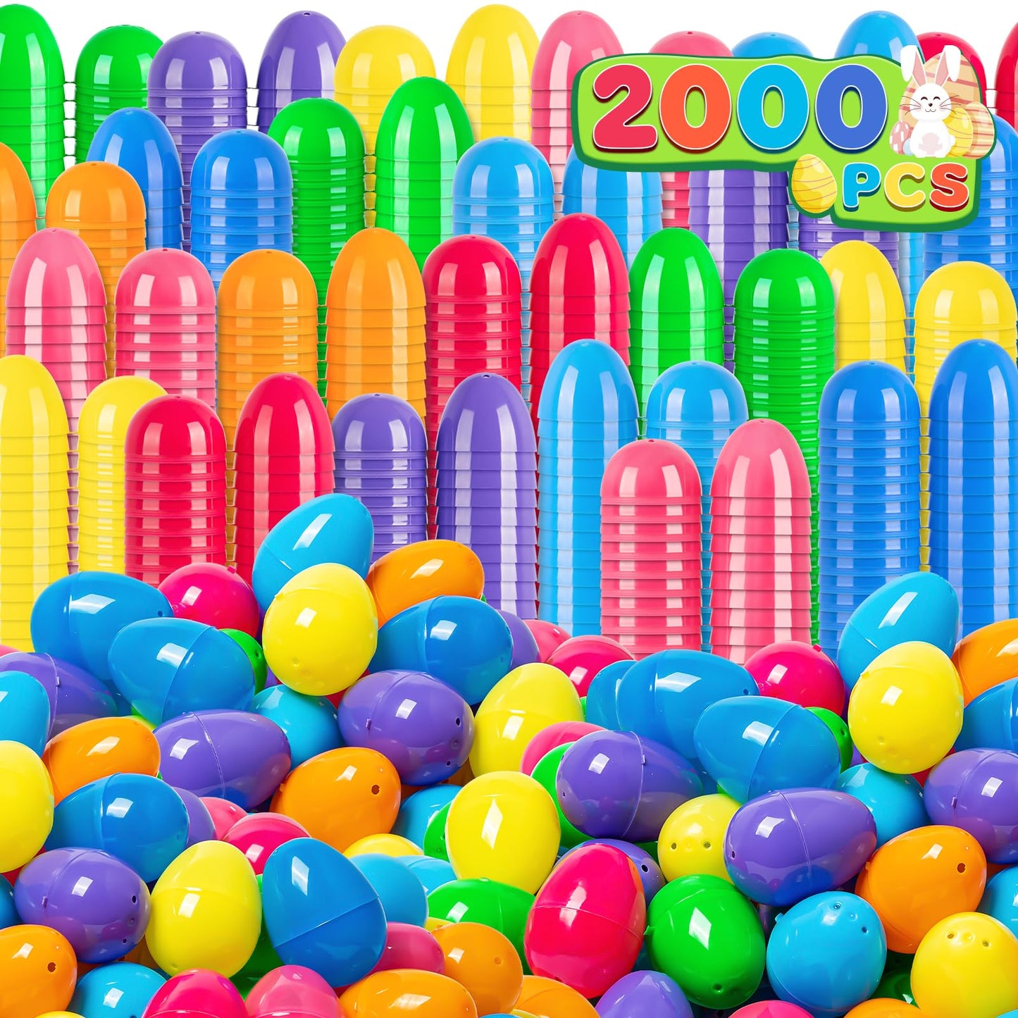 Duchong 500 Count Plastic Easter Eggs Bulk, 2.4" Fillable Empty Easter Eggs In 6 Colors for Easter Hunt, Basket Stuffers, Suprise Egg, Classroom Prize Supplies