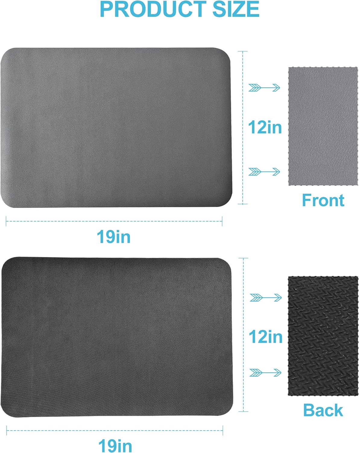 Skiennix Dish Drying Mat - Non-Slip Rubber Backed, Stain Resistant, 12"x19", Grey