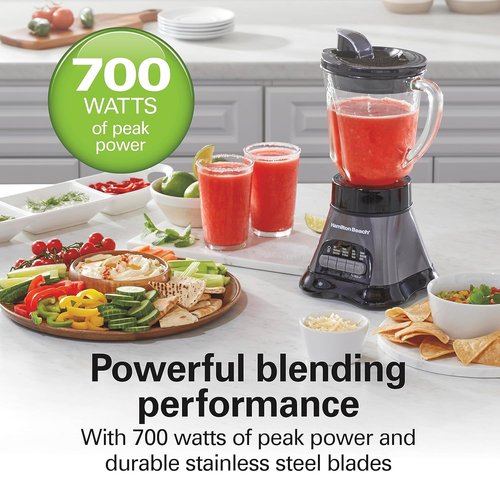 Hamilton Beach Blender & Food Processor Combo - 700W for Smoothies & Shakes | 40 oz Glass Jar, Gray & Black