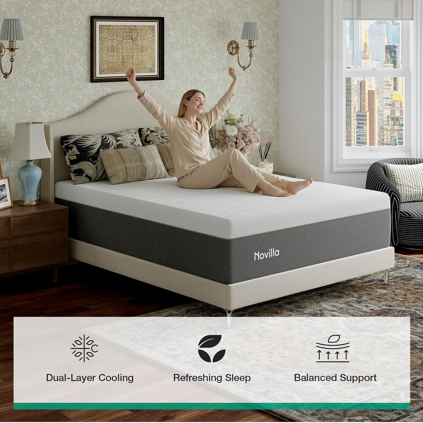 Novilla Bliss Green Tea Full Mattress - 12 Inch Gel Memory Foam for Hot Sleepers | Cool Comfort & Pain Relief