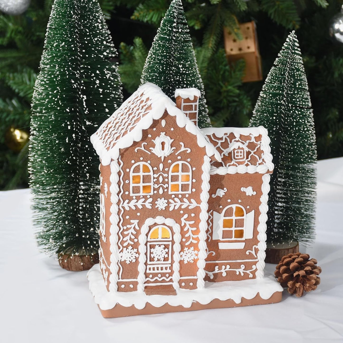 Sheaifun Gingerbread House Decor - LED Lighted Indoor Christmas Decoration | 9 x 5 x 10.2 Inch