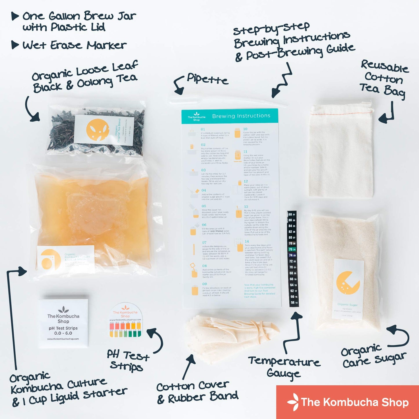 The Kombucha Shop Organic Kombucha Starter Kit - 1 Gallon Brewing Kit Includes All The Essentials Required for Brewing Kombucha At Home