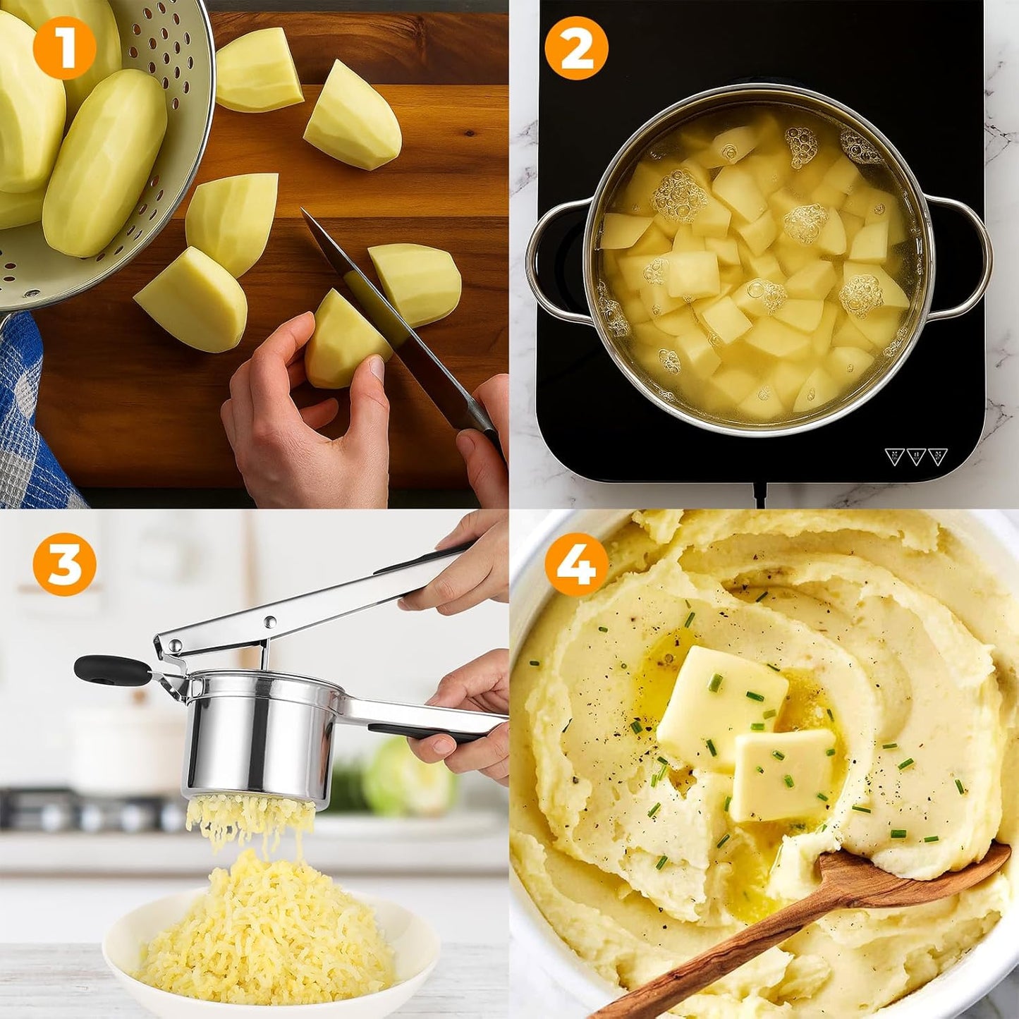 Stainless Steel Potato Ricer by [Brand Name] - Heavy Duty Masher with 3 Interchangeable Discs | Perfect for Mashed Potatoes & Spaetzle