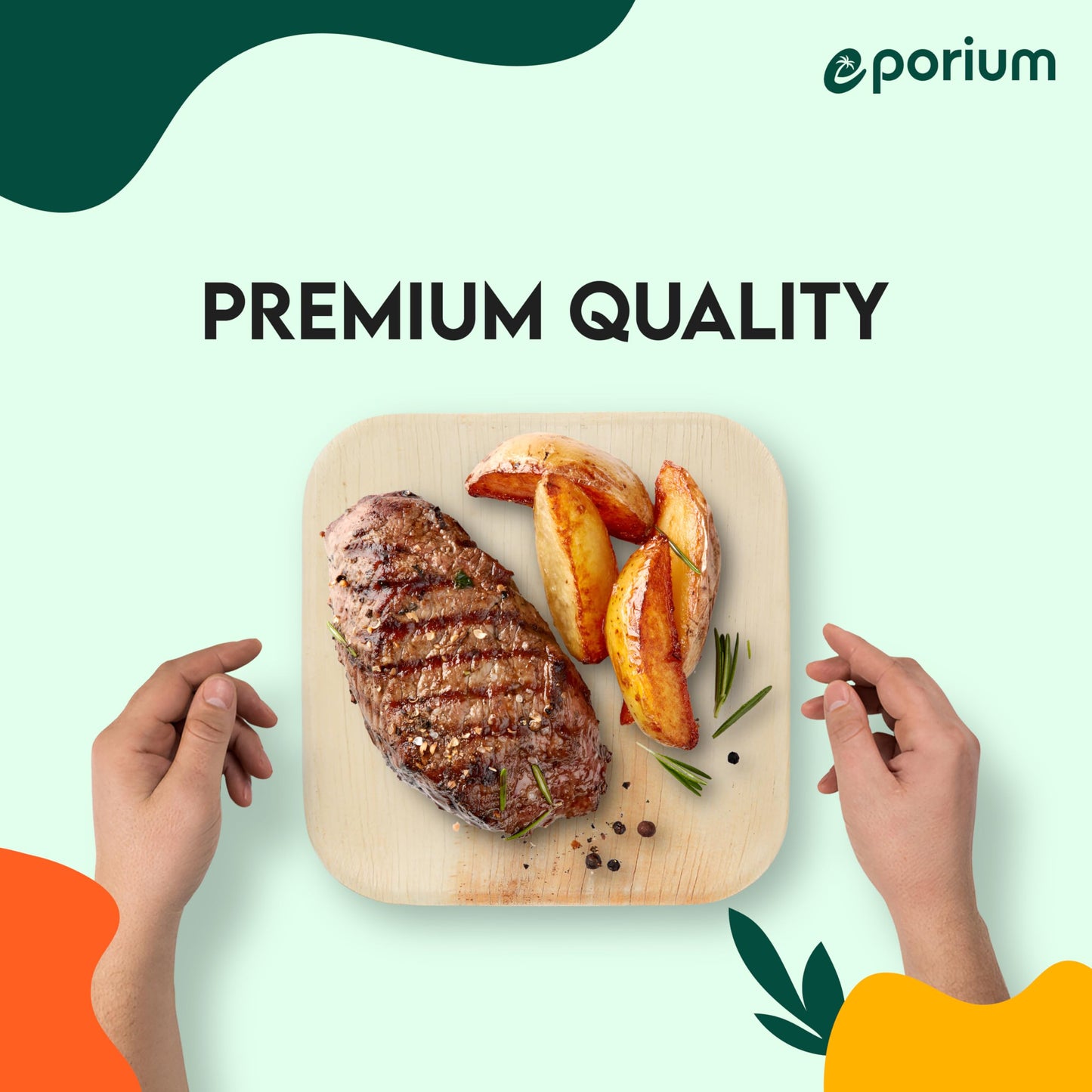 EPORIUM 10 Inch Square Palm Leaf Plates (50-Pack) I Compostable Disposable Dinnerware | Premium Quality I Eco-Friendly Sustainable Heavy Duty like Bamboo Plate I Disposable Tableware for Party