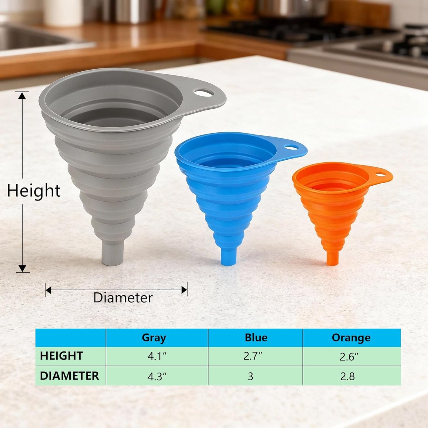 Skiennix Silicone Funnel Set - Foldable & Collapsible Kitchen Funnels for Easy Bottle Filling | 6-Piece Set