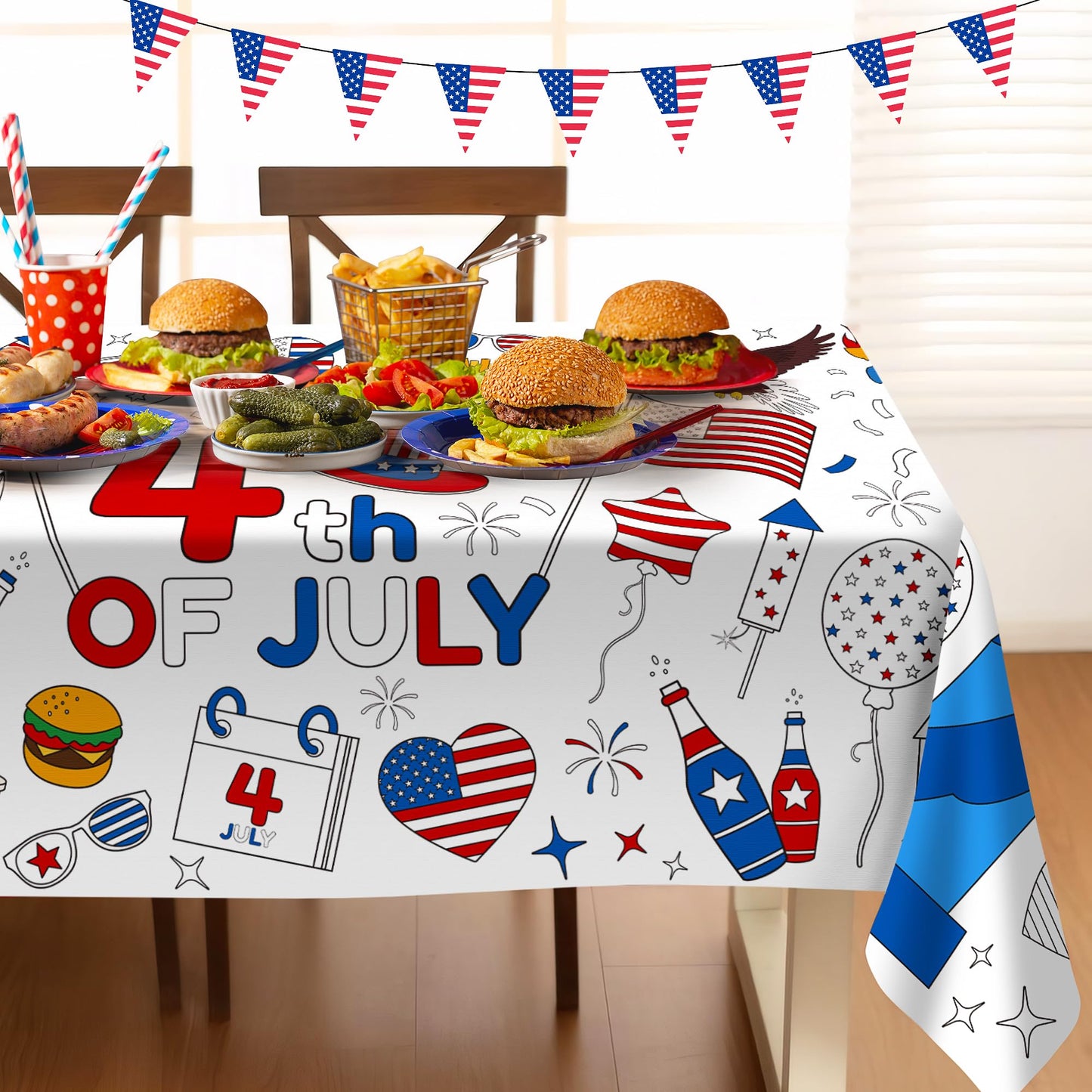 Childom 1 Pack Fourth of July Coloring Tablecloth for Kids,4th of July Crafts for Kids 30"x72" Giant Coloring Poster Table Cloth,Large Paper Poster Crafts Party Activities,4th of July Paper Tablecloth