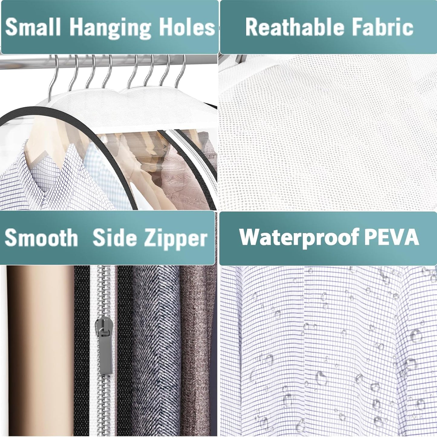 Liuoud Clear Garment Bag - 50” Gusseted Suit Bags for Hanging Clothes | 4 Pack Wardrobe Protectors