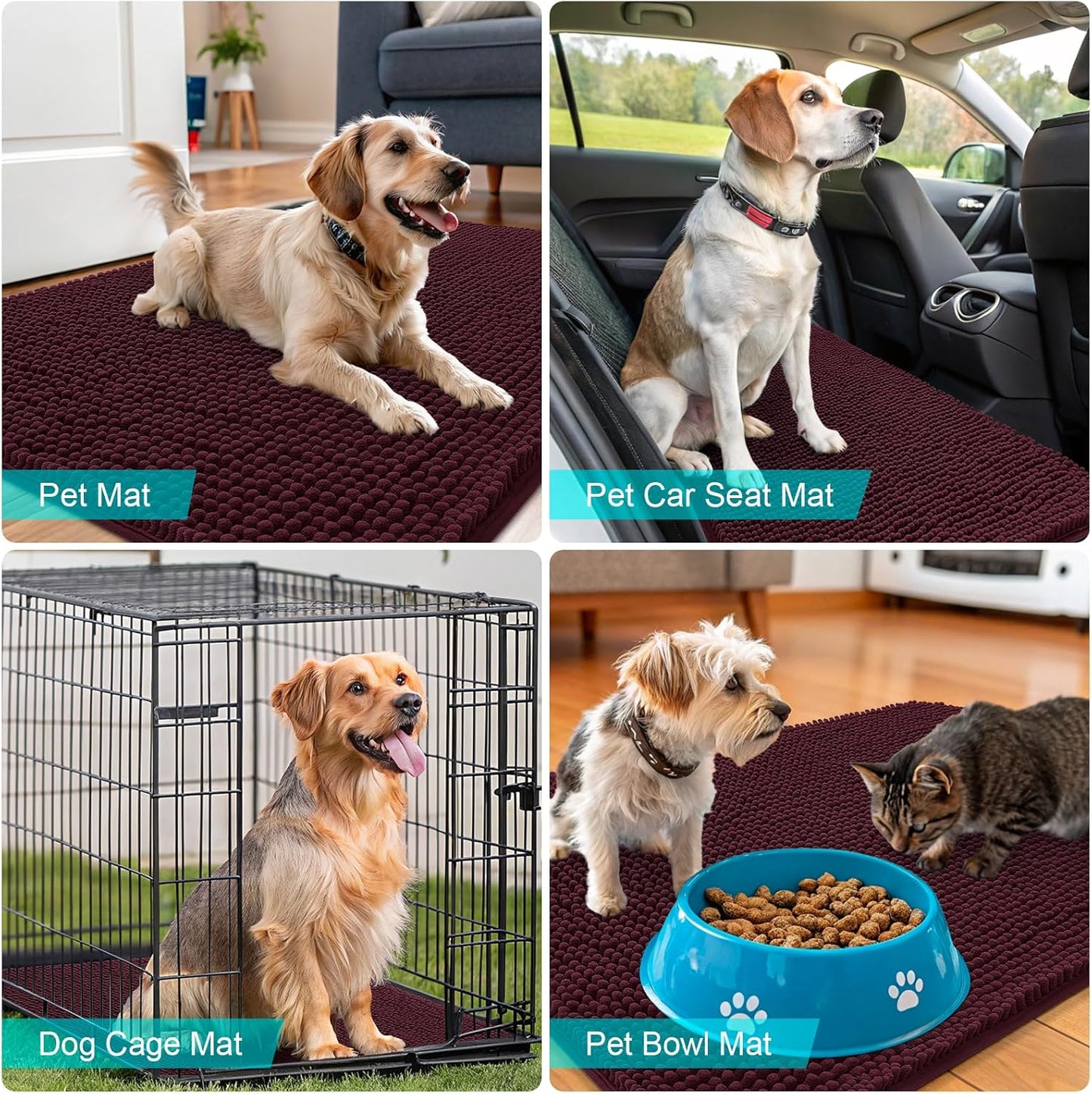 OLANLY Dog Door Mat - Absorbent Non-Slip Chenille for Muddy Paws | 59x35 Inches, Quick Dry, Russet