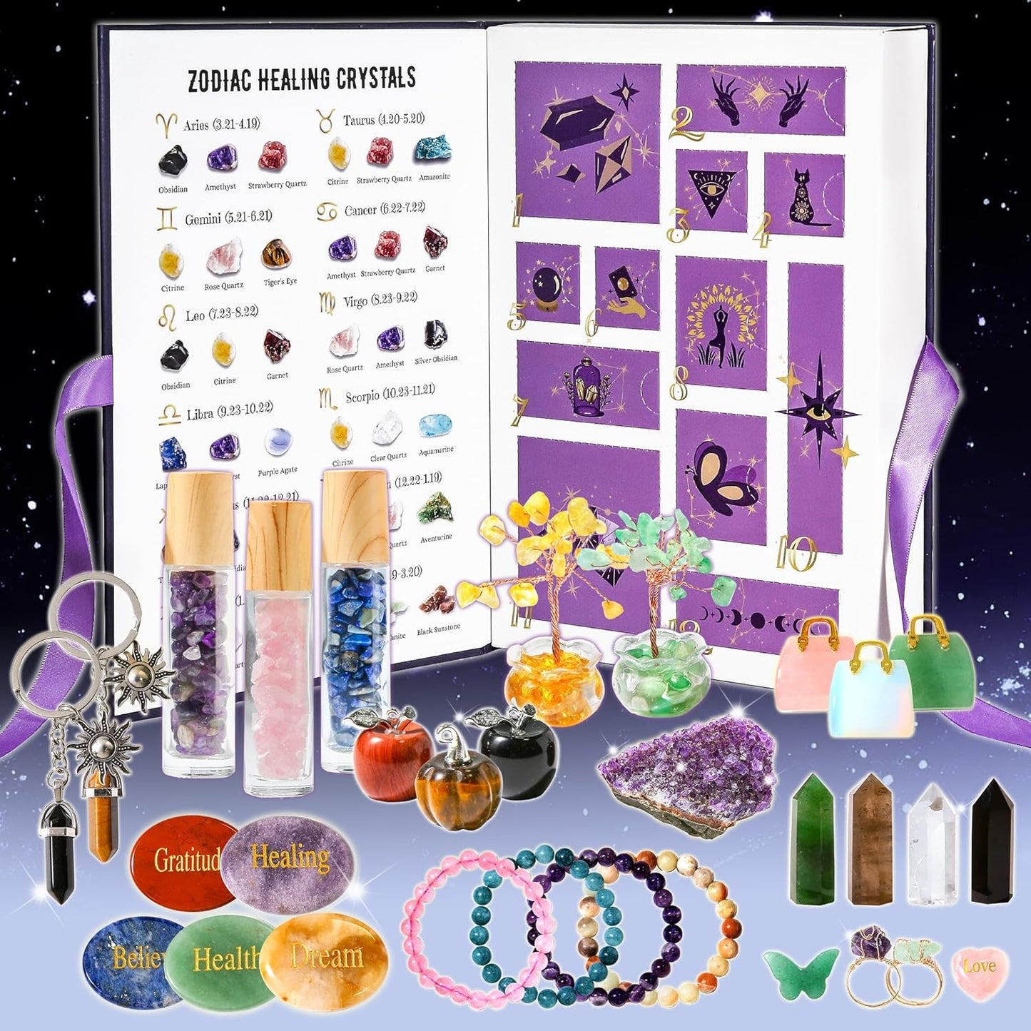 MYDAYS&DESIGN 2026 Crystal Advent Calendar - 12 Days of Zodiac Healing Crystals & Gemstones Gift for Women, Teens & Girls