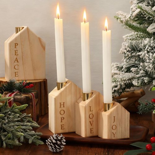 FYSUIMU Wooden Advent Candle Holders - 4Pcs Christmas Nativity Scene Decor for Farmhouse Centerpiece
