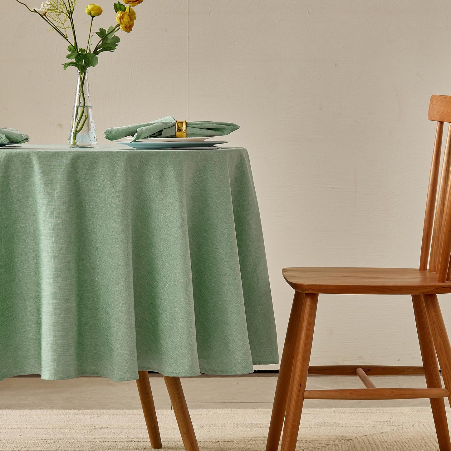 UKOMIUT Rectangle Table Cloth, Waterproof and Stain Resistant Linen Style Farmhouse Tablecloth, Washable Faux Decoration Fabric Table Cover for Kitchen Dinning or Outdoor use, Sage Green 52 x 70 Inch