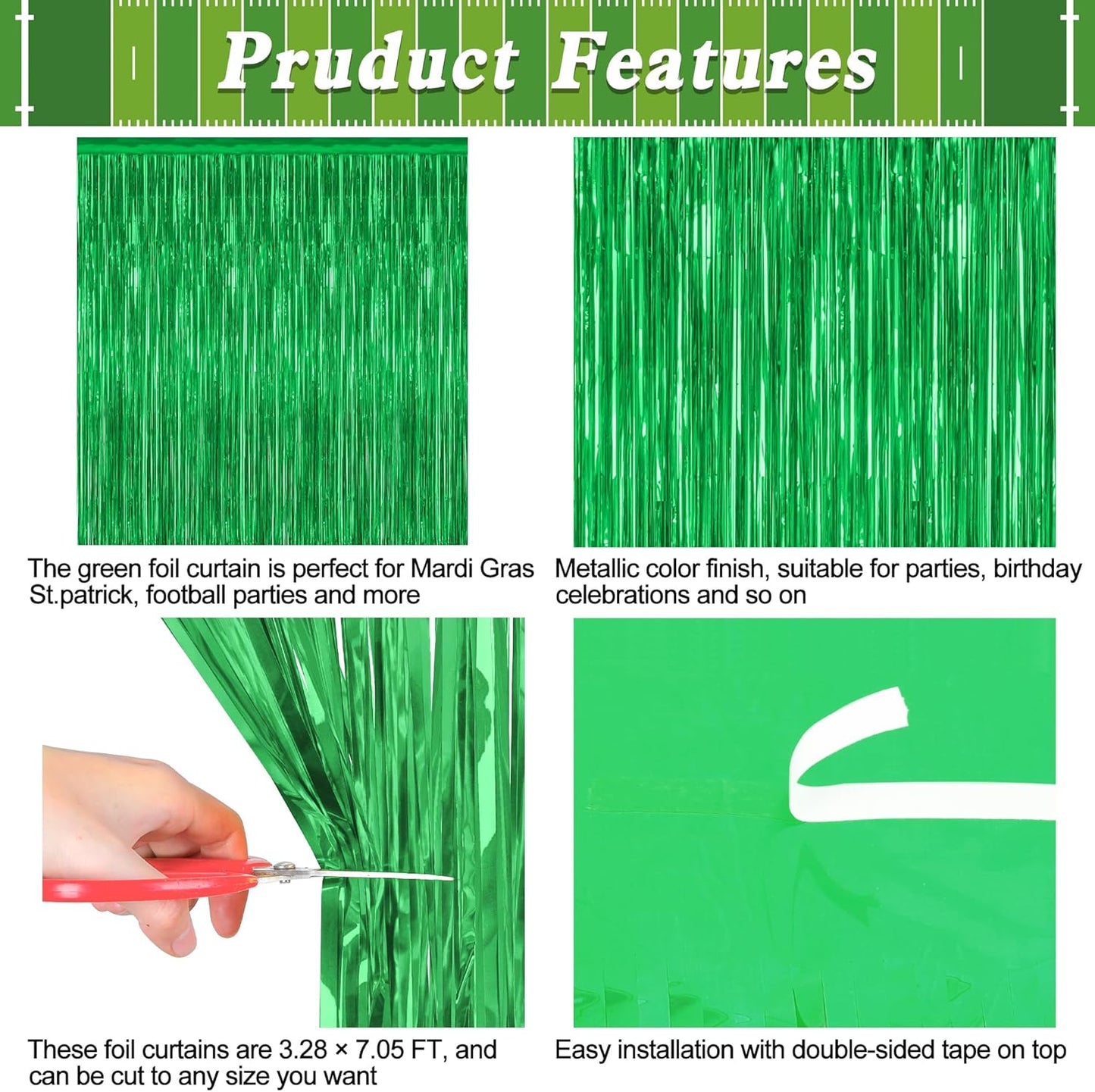 Skiennix Green Streamer Backdrop - 12 Pack Metallic Foil Fringe Curtains for Birthday Parties | 3.28 FT x 7.05 FT