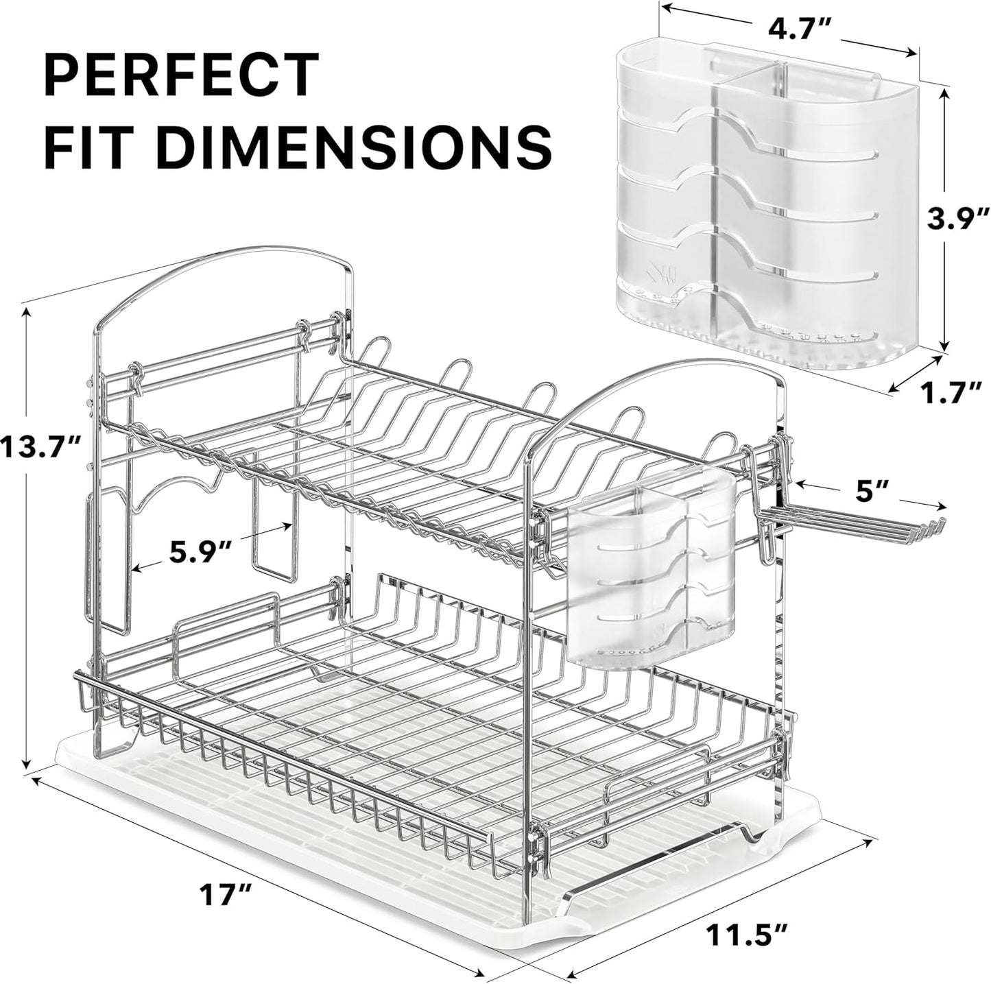 Simple Houseware 2-Tier Stainless Steel Dish Rack - Chrome Finish with Drainboard for Kitchen Organization