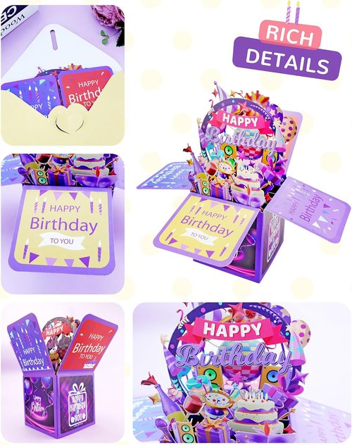 3D Birthday Gift Box - Unique Pop-Up Card with Blank Greeting Card & Envelope for Women