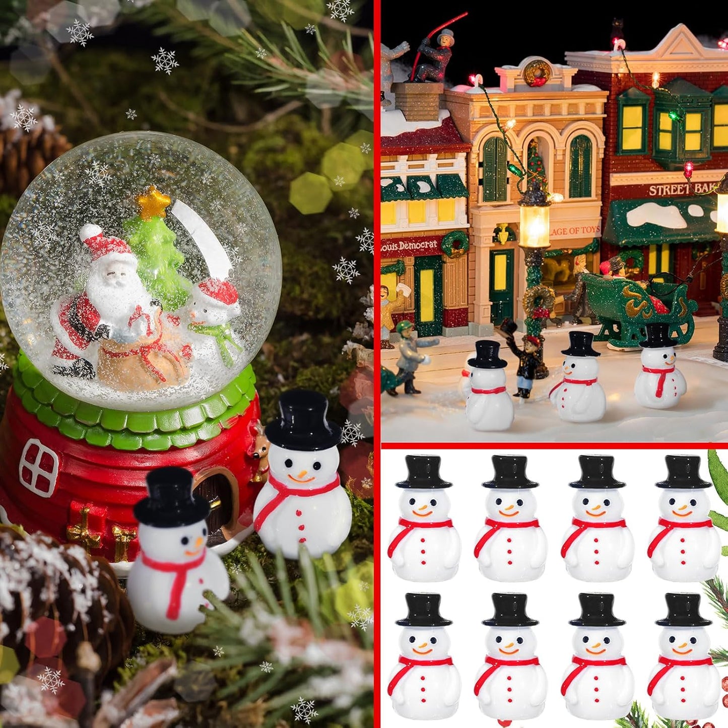 Liliful Mini Snowman Figurines - 50 Pcs Winter Resin Decorations for Christmas | Tiny Ornaments for DIY Crafts