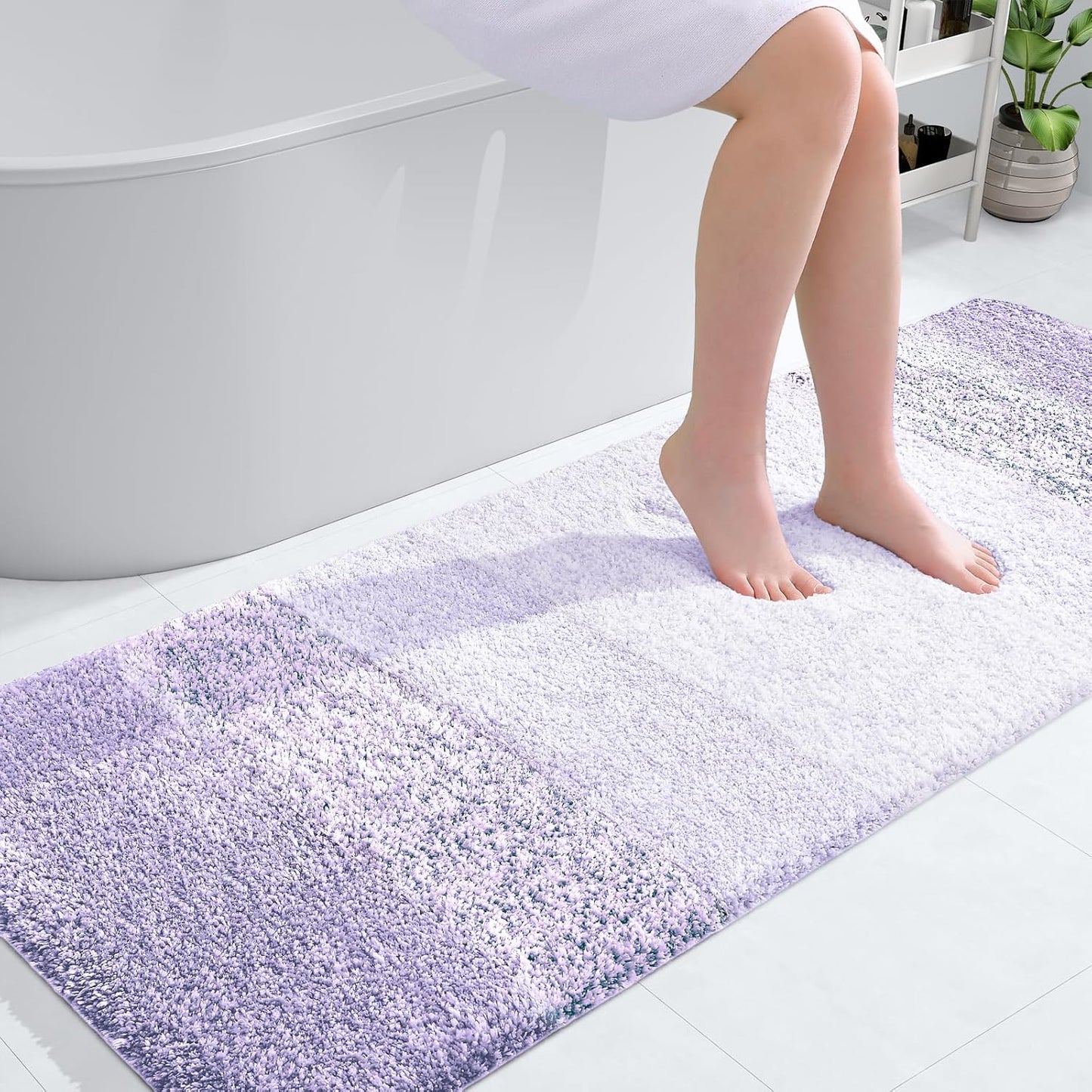 OLANLY Bathroom Runner Rug - Extra Soft Microfiber Mat, Quick Dry & Washable, 59x24, Light Purple