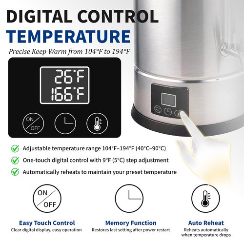 GKFF Hot Water Dispenser, 11L(45 Cups) Hot Water Boiler Urn, 304 Stainless Steel Electric Water Boiler, Digital Temperature Control, Keep Warm, Boil-Dry Protection, for Tea, Coffee & Baby Formula