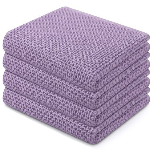 Homaxy 100% Cotton Waffle Weave Kitchen Dish Towels, Ultra Soft Absorbent Quick Drying Cleaning Towel, 13 x 28 Inches, 4-Pack, Lavender