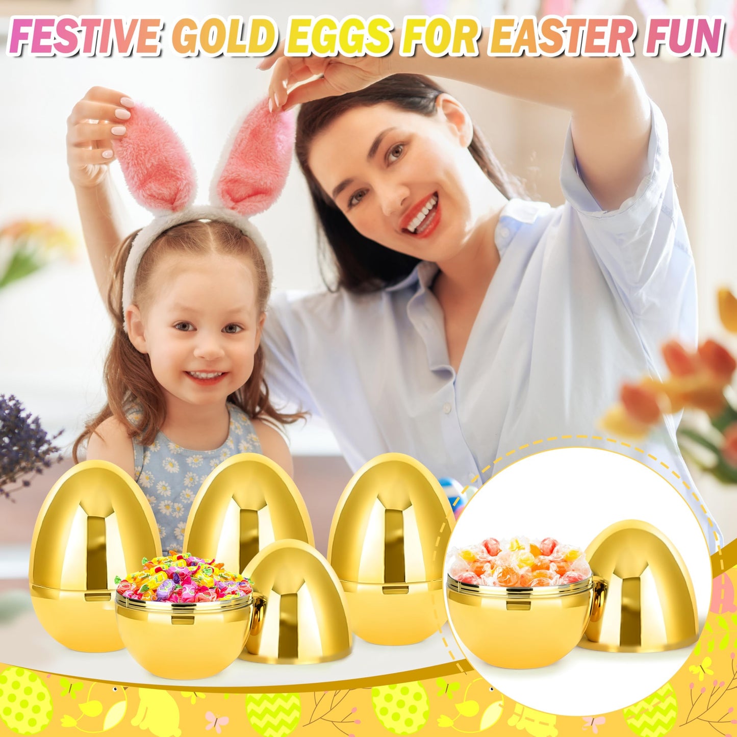 Octeric 12 Pcs 6" Jumbo Golden Easter Eggs, Fillable Shiny Metallic Plastic Eggs for Filling Treats Toys Gift Baskets Filler Stuffers, Easter Hunt Decor, Party Favor, Classroom Prize Supplies