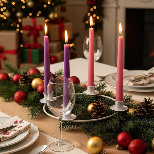 Chengu Christmas Advent Candle Holder - Elegant Metal Taper Stand for 4 Candles | White Holiday Decor