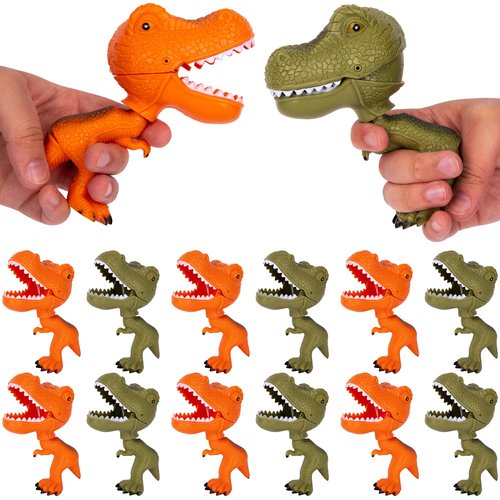 ArtCreativity Mini Dinosaur Grabber Toys - Set of 12 Small Grabbers - Orange and Green Dinosaur Toys for Kids - Fun T-Rex Dinosaur Party Favors for Boys - Dino Party Supplies Ages 3 Plus
