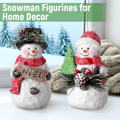 FairySandy Snowman Figurines - Handmade Christmas Decorations | Cute Winter Indoor Decor (2 Pcs)