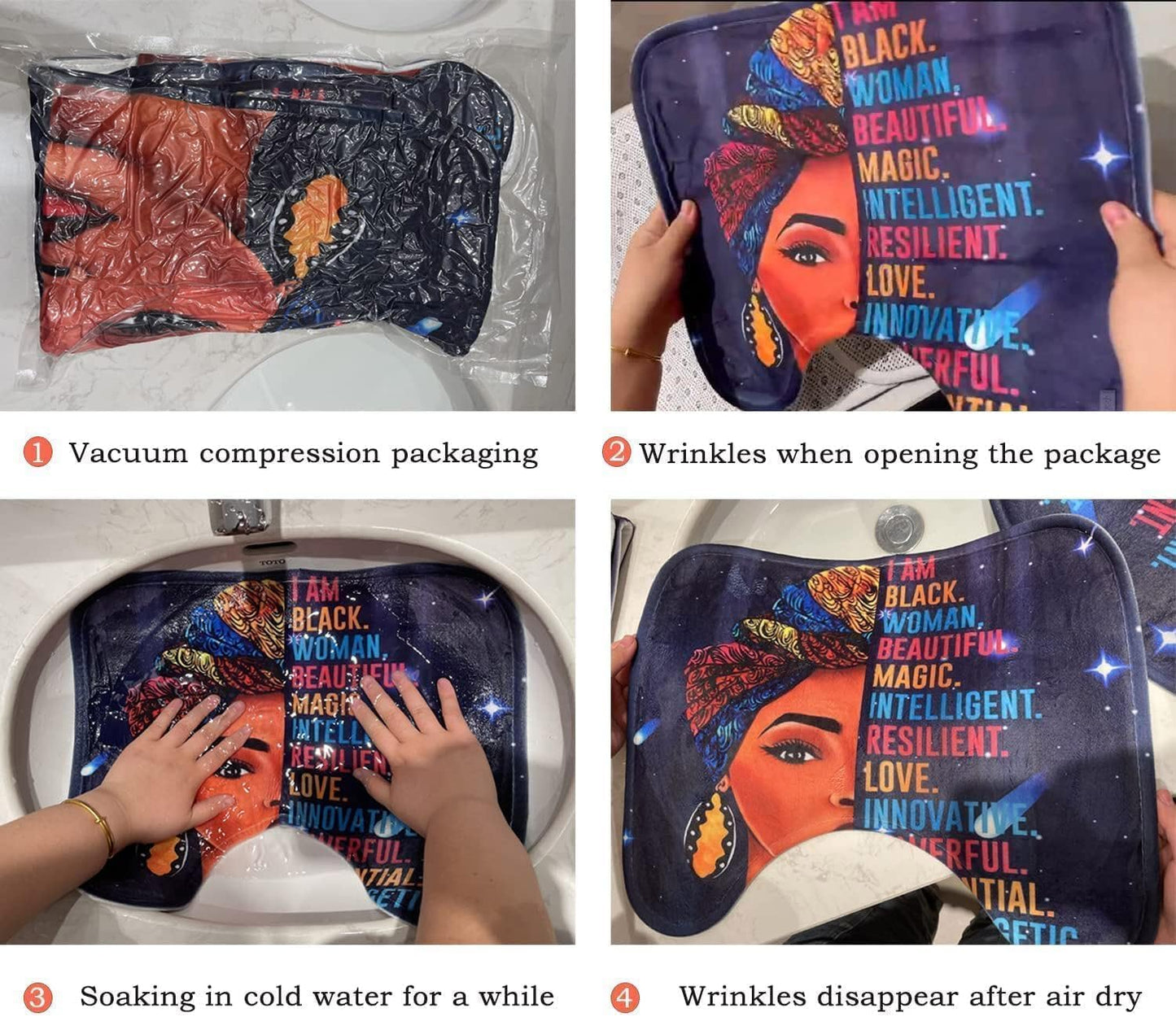Skiennix Black King Queen Shower Curtain Set - Inspirational Quotes Bathroom Decor | 4-Piece Waterproof Fabric