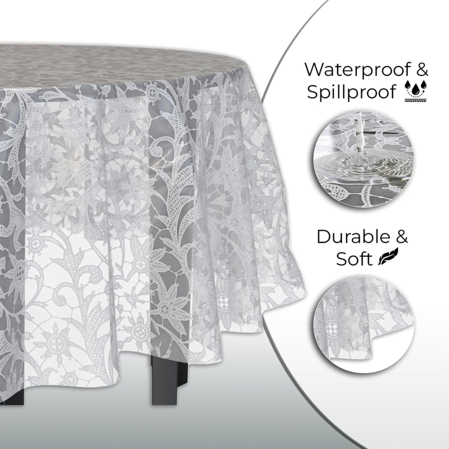 Exquisite Lace Table Cloth Round Table Plastic 12-Pack Lace Tablecloth 84 | White Floral Tablecloth Disposable | Wild Flower Party Decorations & Party Supplies